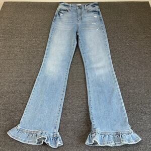 CELLO Boho Jeans Ruffle Hem Blue Light Wash Coquette Women's Size 3 Cottage Core